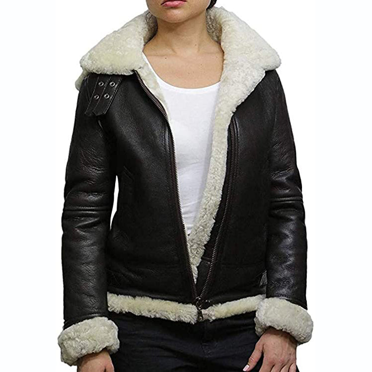 Womens B3 WWII Fur Leather Aviator Shearling Jacket