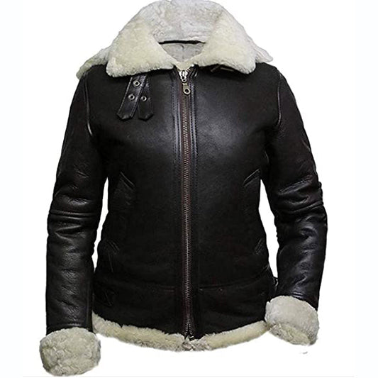 Womens B3 WWII Fur Leather Aviator Shearling Jacket