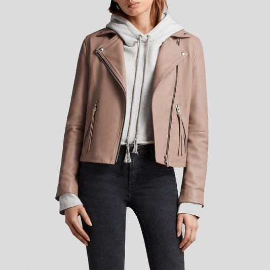 Emily Beige Motorcycle Leather Jacket