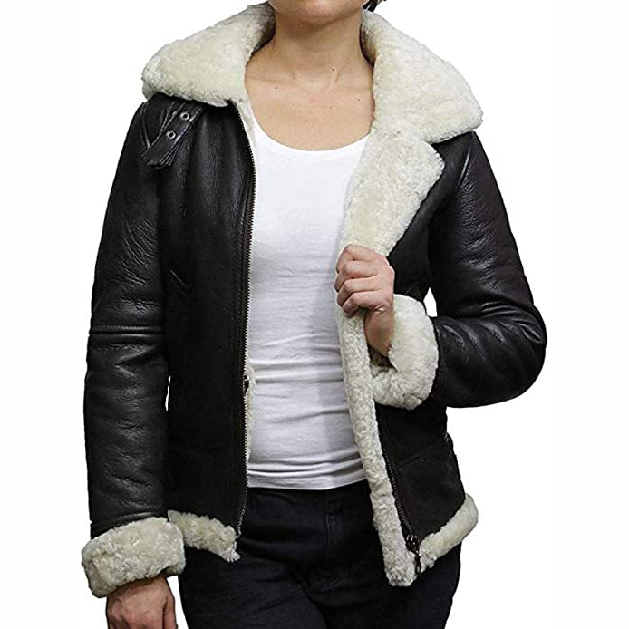 Womens B3 WWII Fur Leather Aviator Shearling Jacket