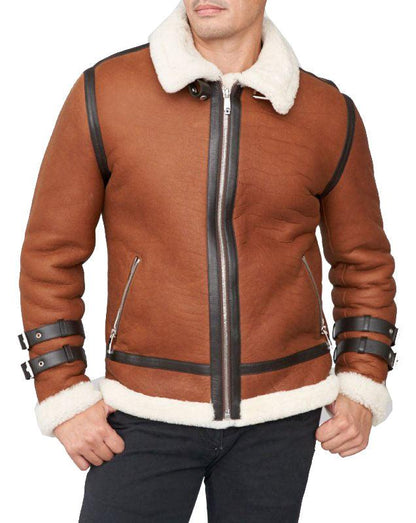 Men's Shearling Sheepskin Moto Jacket In Brown