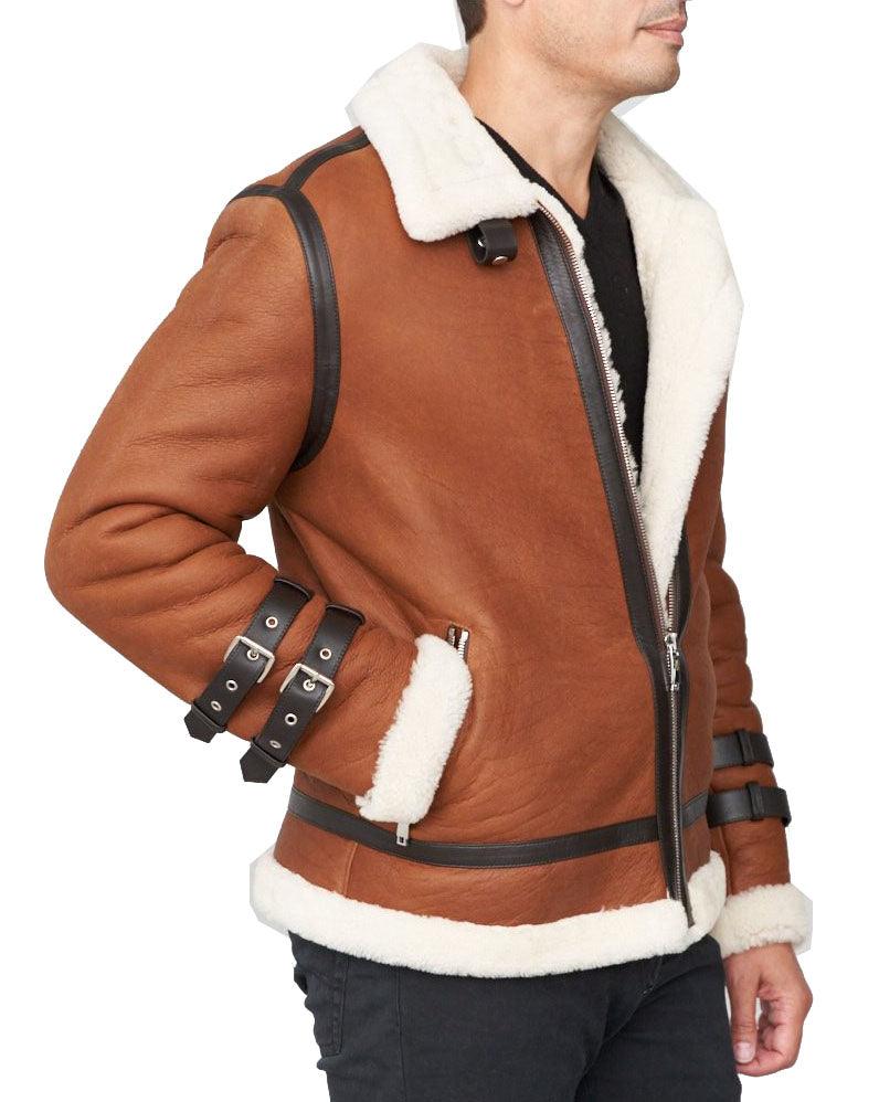 Men's Shearling Sheepskin Moto Jacket In Brown