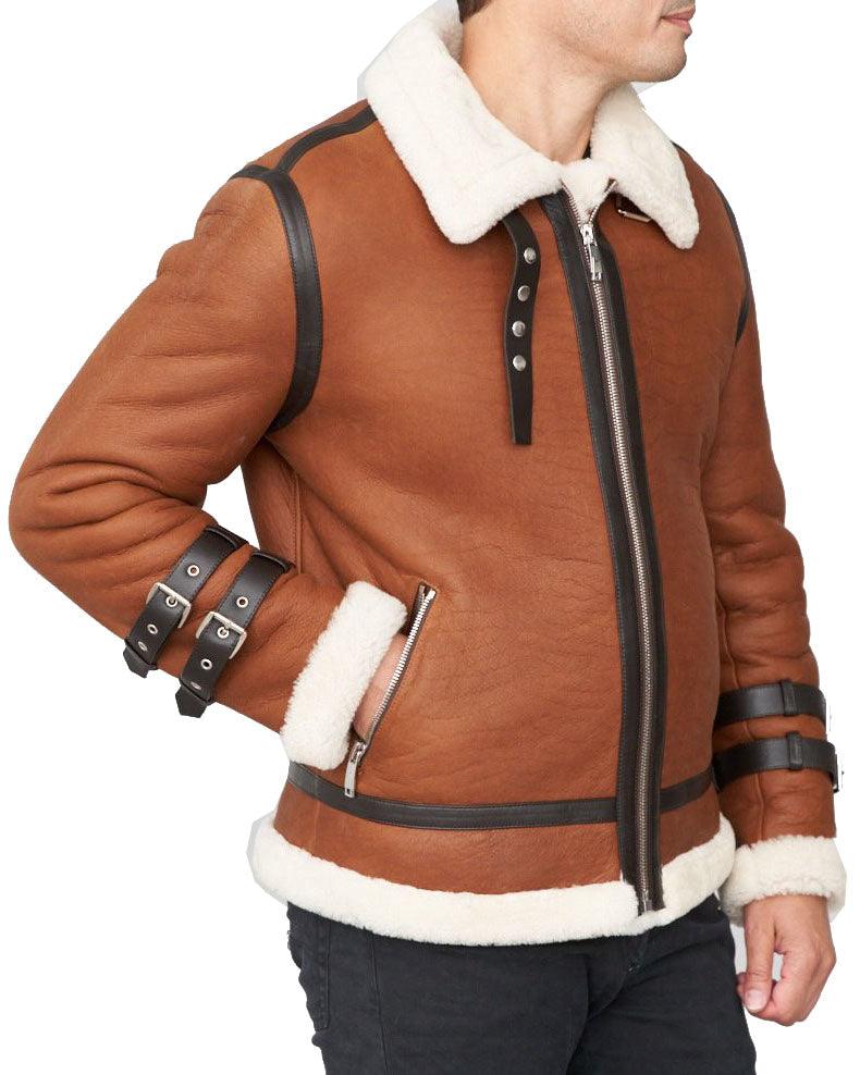 Men's Shearling Sheepskin Moto Jacket In Brown