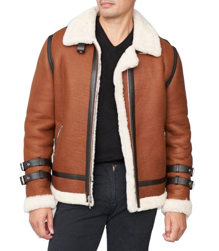 Men's Shearling Sheepskin Moto Jacket In Brown